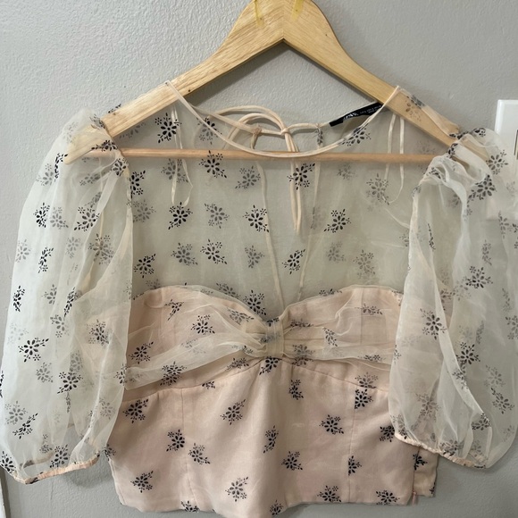 Zara Sheer Floral Blouse - Black and Cream - Picture 4 of 11